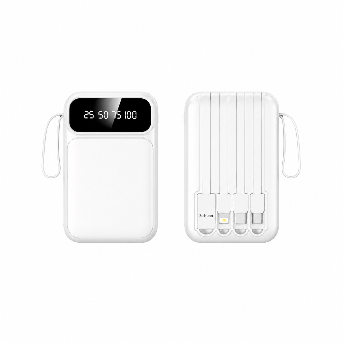 White 5000 mAh PowerBank(4 built in-cables)