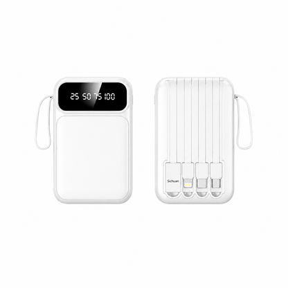 White 5000 mAh PowerBank(4 built in-cables)